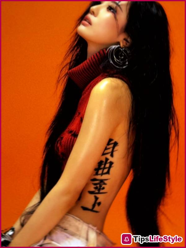 images 6 of The 2002-born female singer showed off a revealing photo but quickly deleted it because of a huge Chinese character running down her side?