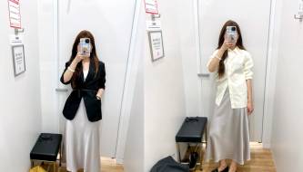 White satin skirts are trending in 2026: The minimalist black and white combination is still powerful enough to elevate your style.