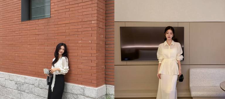 Blouse and skirt: a stylish outfit formula that helps office ladies score points for sophistication.