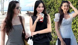 Mai Ngoc is truly a master at wearing black and white outfits, skillfully mixing and matching each one.