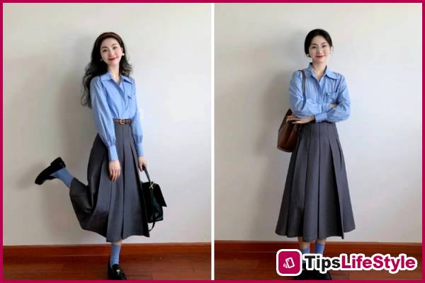 images 1 of Light blue – a minimalist shade that makes summer office outfits look light and sophisticated.