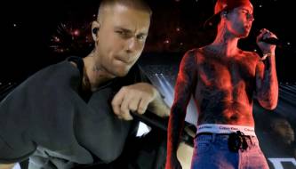 Justin Bieber doesn't care about his clothes at all; even his pants are falling down, so there's nothing left to see.