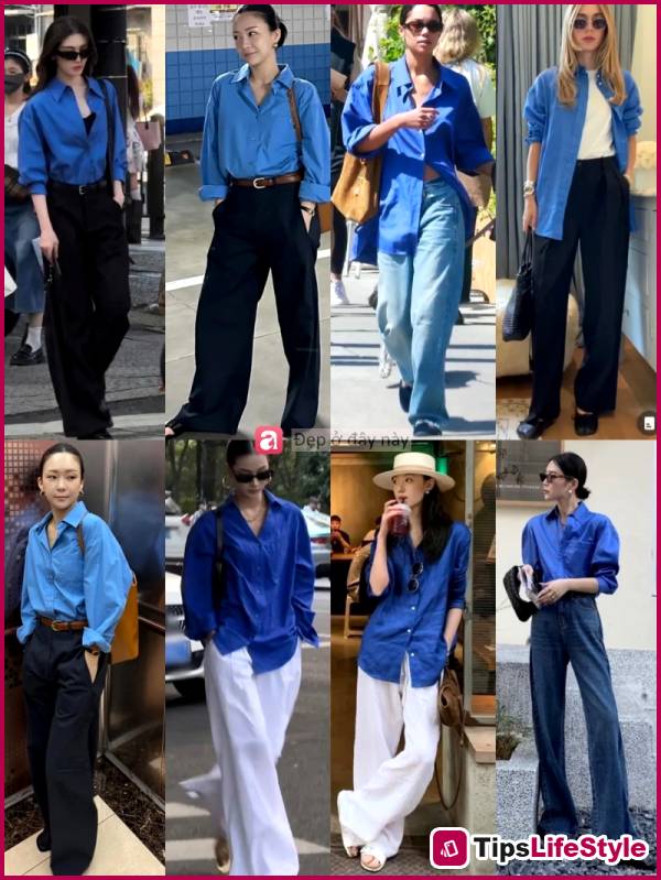 images 2 of No need to try too hard: Just a light blue shirt and wide-leg pants are enough to create your own unique style.