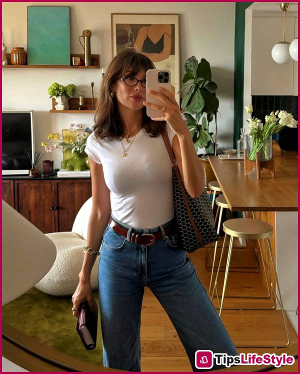 images 3 of 5 ways to style a T-shirt in the French style: minimalist yet elegant.