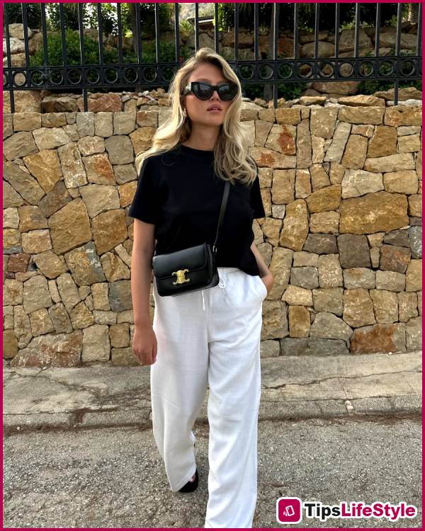 images 4 of 5 ways to style a T-shirt in the French style: minimalist yet elegant.