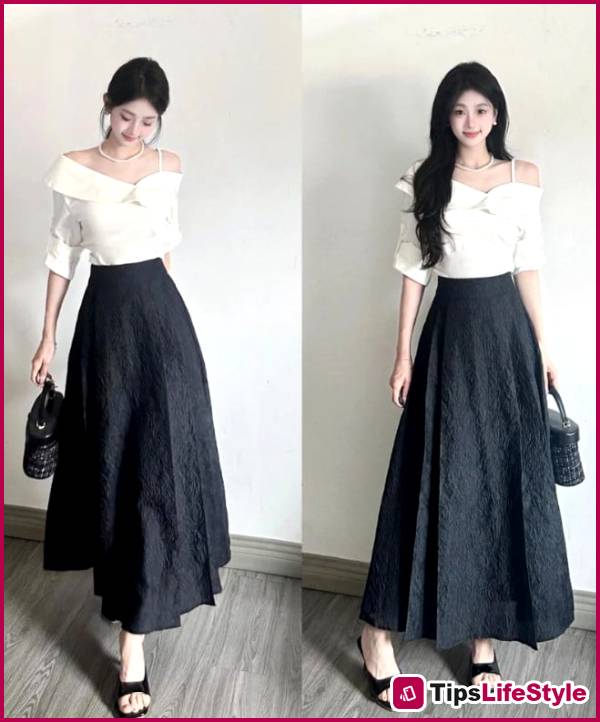 images 2 of 5 ways to style a minimalist skirt that still make you stand out, suitable for both the office and casual outings.
