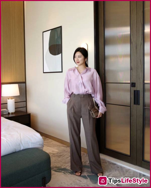 images 3 of 4 ways to style a shirt and wide-leg pants to keep your look fresh and elegant.
