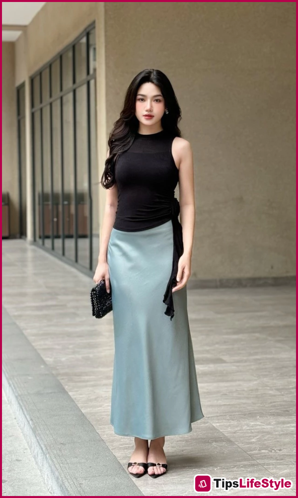 images 10 of 7 ways to style a silk skirt that are both elegant and flattering for the office.