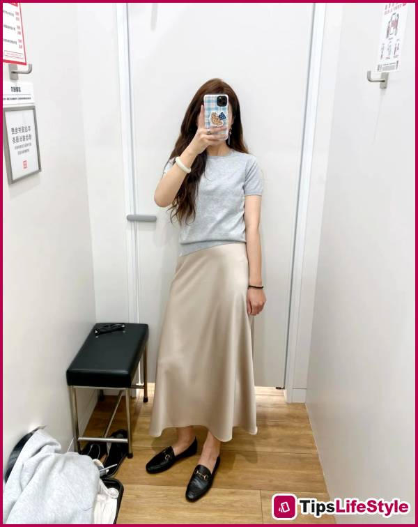 images 3 of 7 ways to style a silk skirt that are both elegant and flattering for the office.