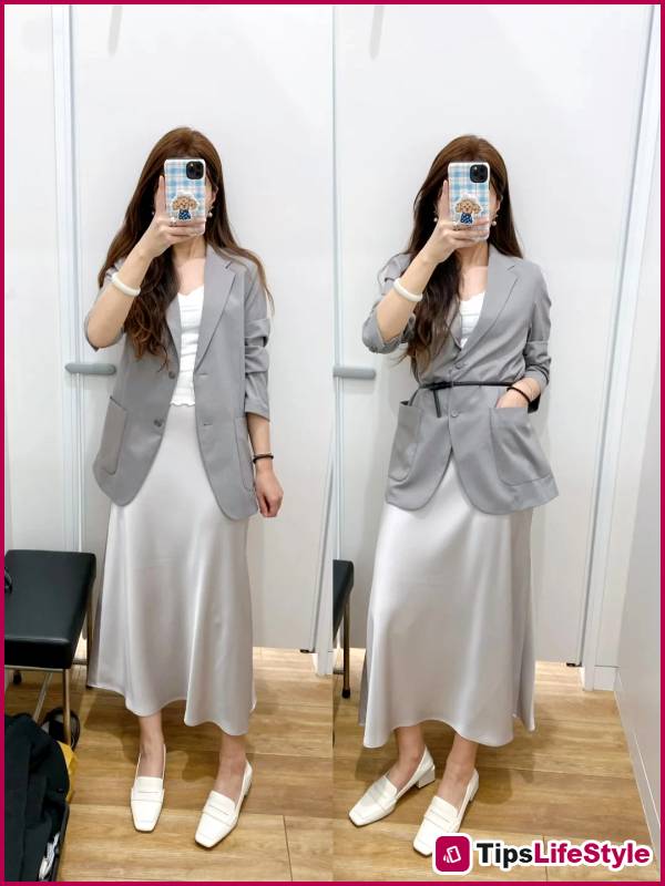 images 4 of 7 ways to style a silk skirt that are both elegant and flattering for the office.