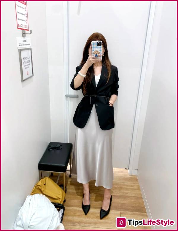 images 5 of 7 ways to style a silk skirt that are both elegant and flattering for the office.